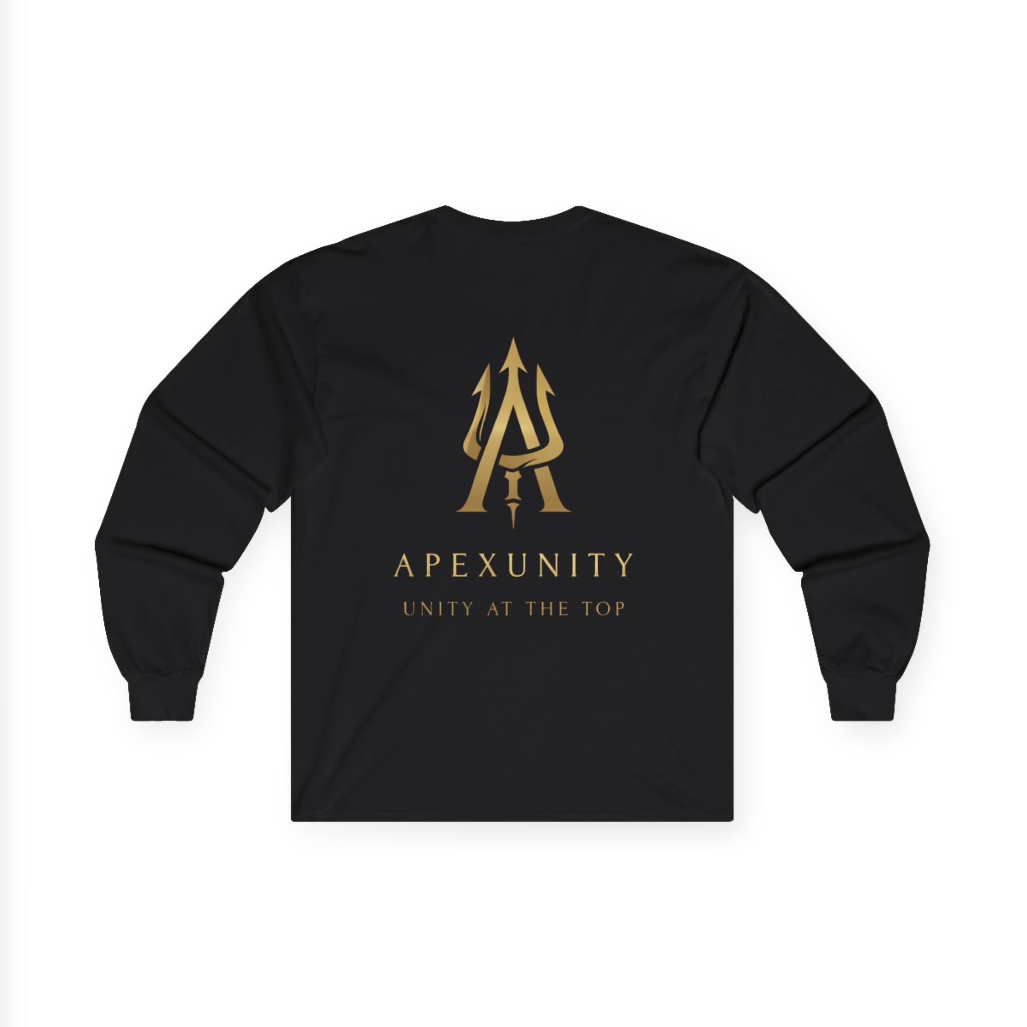 ApexUnity Long Sleeve Tee — ‘ApexUnity: Unity at the Top’ Gold Trident Logo (Copy)