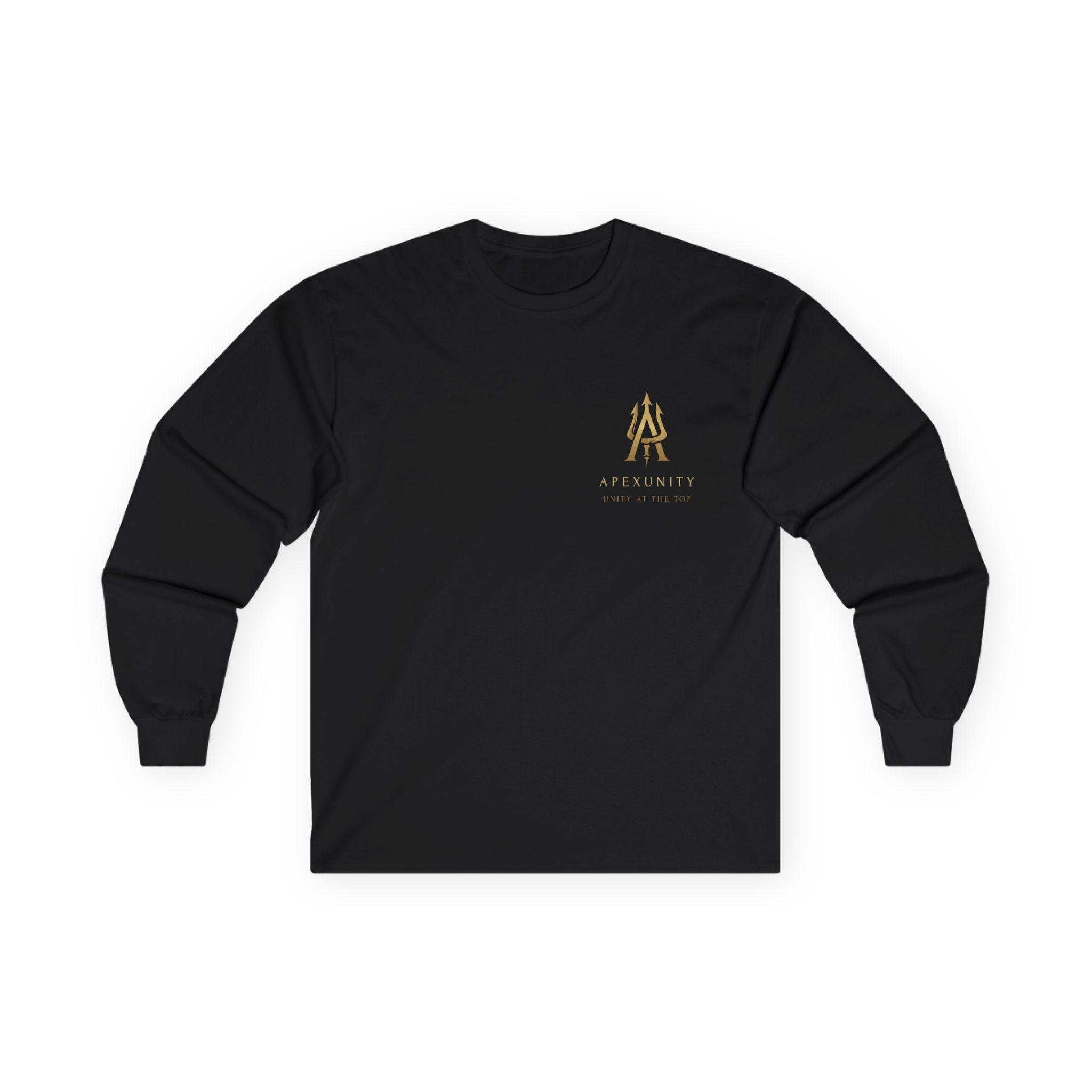 ApexUnity Long Sleeve Tee — ‘ApexUnity: Unity at the Top’ Gold Trident Logo (Copy)